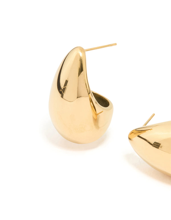 Waterproof Gold Plated Stainless Steel Large Teardrop Earrings