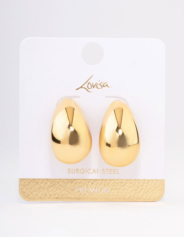 Waterproof Gold Plated Stainless Steel Large Teardrop Earrings