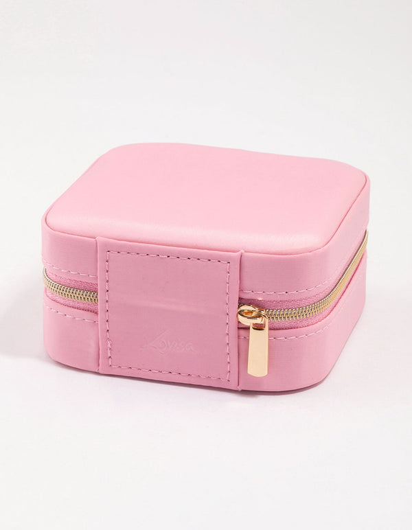 Pink Faux Leather Iridescent Square Jewellery Case