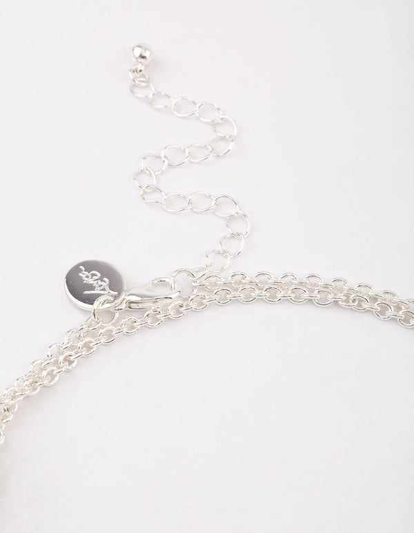 Silver Decorative Diamante Long Necklace