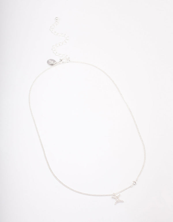 Silver Plated Gemini Necklace With Cubic Zirconia Pendant