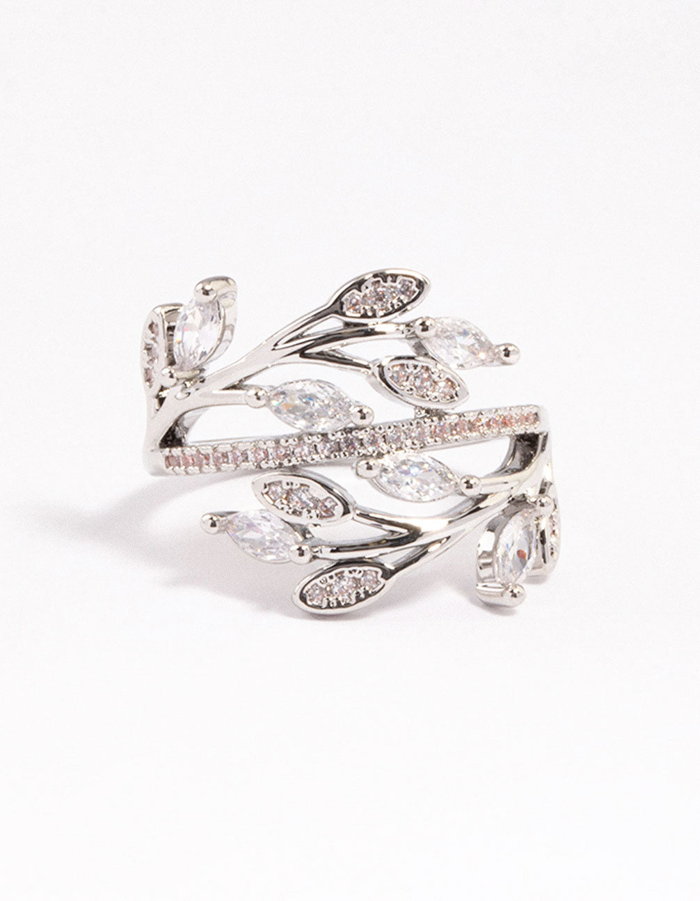 Silver Leafy Vine Cubic Zirconia Ring