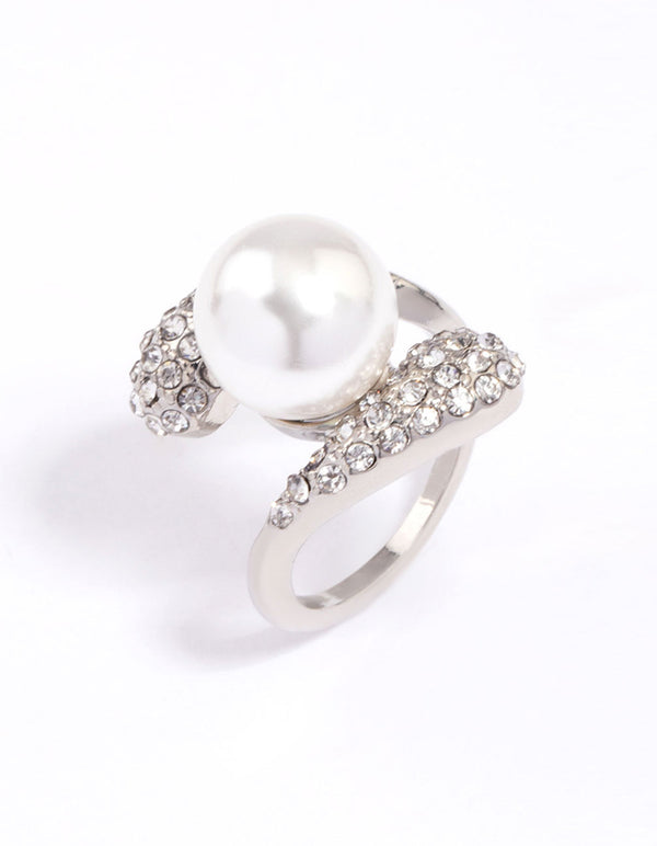 Silver Pave Statement Pearl Ring