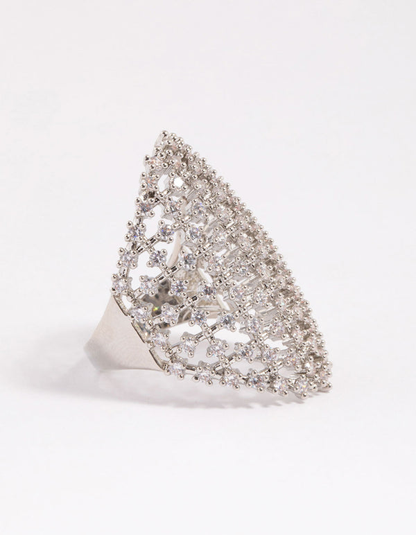 Silver Cubic Zirconia Shield Ring