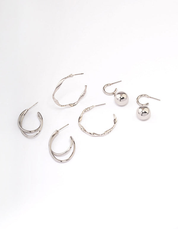 Silver Twisted Hoop Earrings Pack