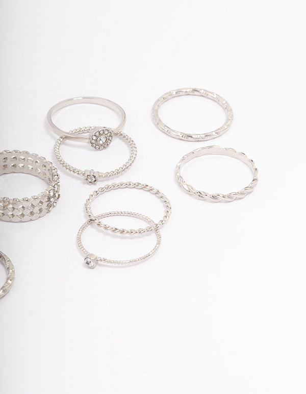 Rhodium Glam Rope Multi Ring Pack