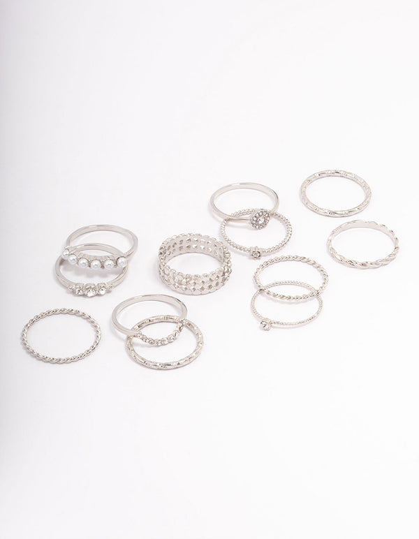 Rhodium Glam Rope Multi Ring Pack