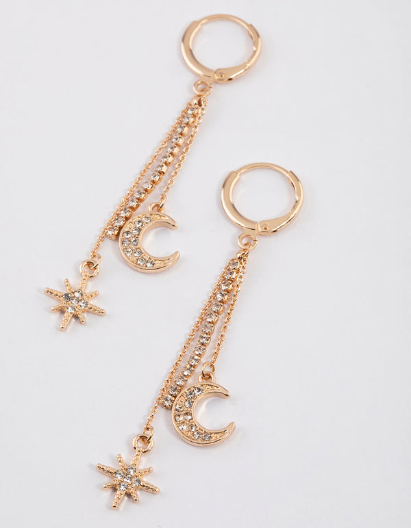 Gold Celestial Cup Chain Drop Earrings
