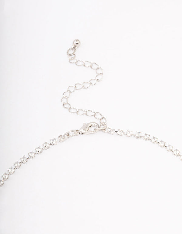 Silver Cubic Zirconia Statement Diamond Earrings & Necklace Set