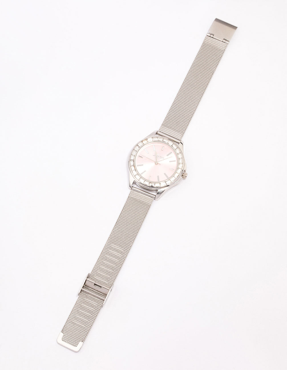 Silver Baguette Bezel Mesh Watch