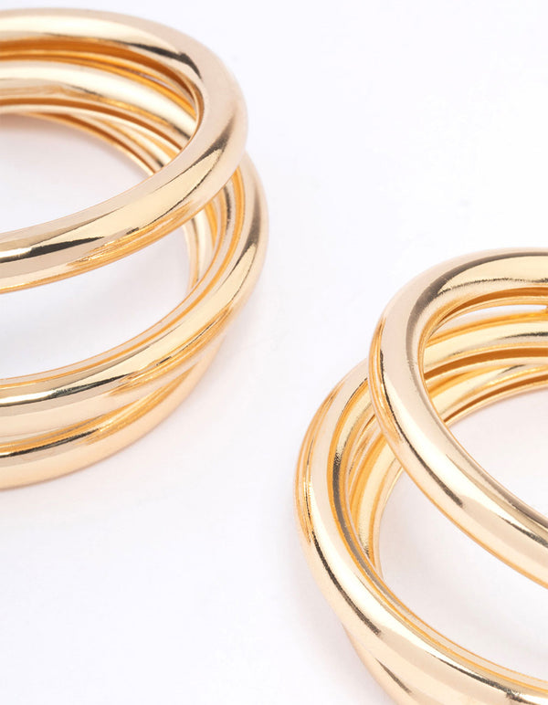Gold Triple Row Large Hoop Earrings