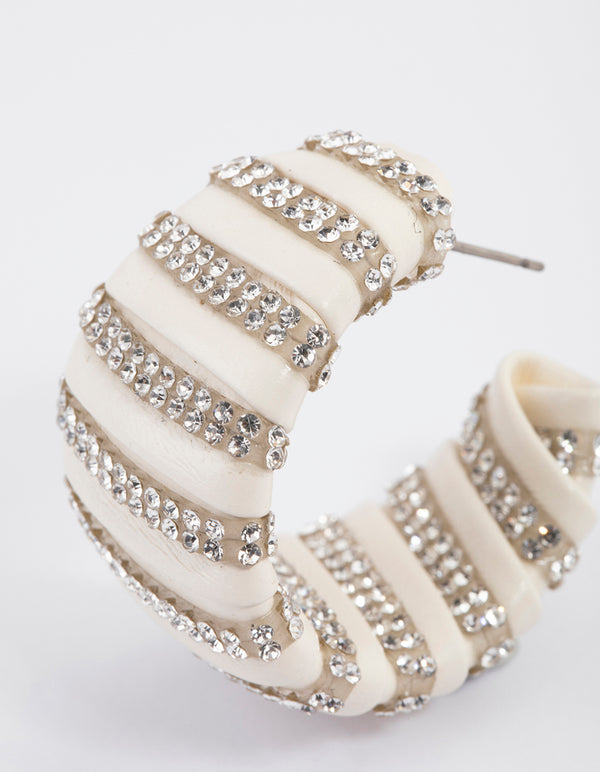 Silver White Diamante Hoop Earrings