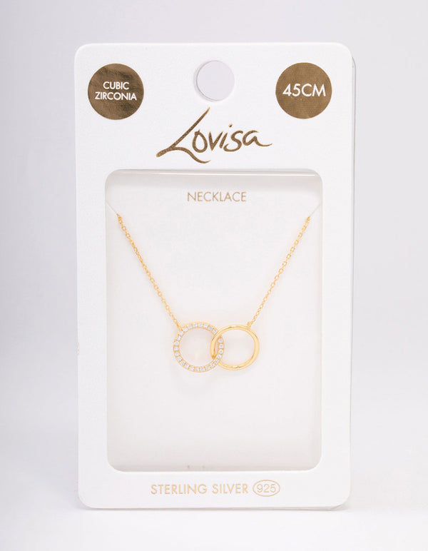 Gold Plated Sterling Silver Paved Link Hoop Necklace