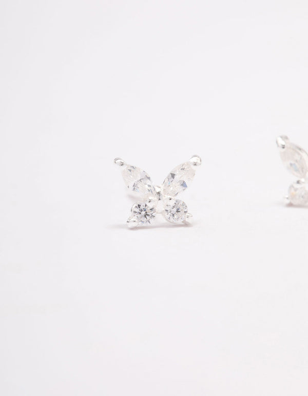 Sterling Silver Cubic Zirconia Butterfly Stud Earrings