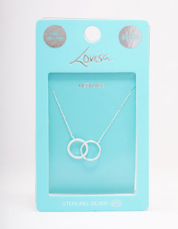 Sterling Silver Pave Link Hoop Pendant Necklace