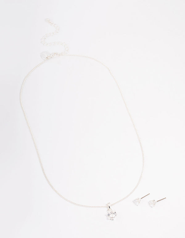 Silver Plated Cubic Zirconia Solitaire Jewellery Set