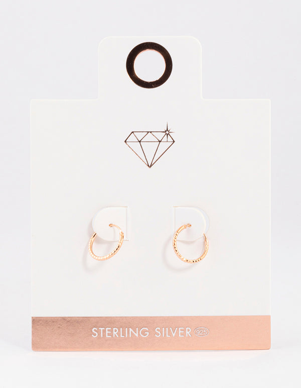 Rose Gold Plated Sterling Silver Diagonal Hoop Earrings 12mm