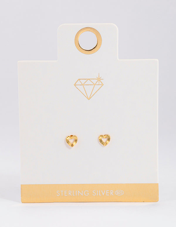 Gold Plated Sterling Silver Sunray Heart Stud Earrings
