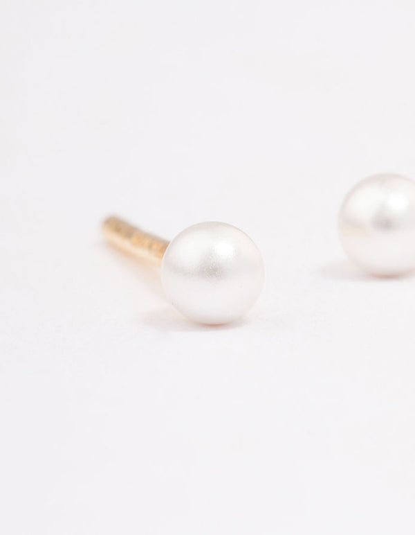 Gold Plated Sterling Silver Pearl Stud Earrings 3mm