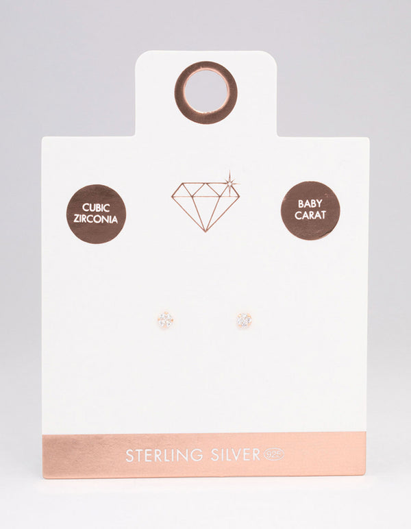 Rose Gold Plated Sterling Silver Baby Cubic Zirconia Stud Earrings