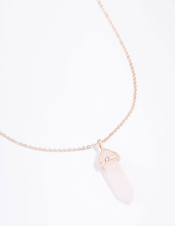 Rose Gold Semi-Precious Rose Quartz Statement Shard Necklace