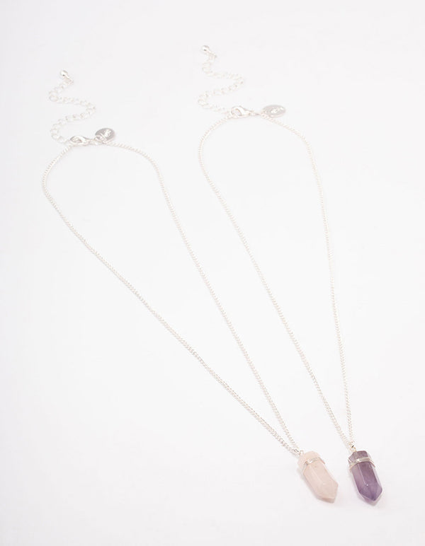 Silver Mixed Semi-Precious Wrapped Necklace Pack