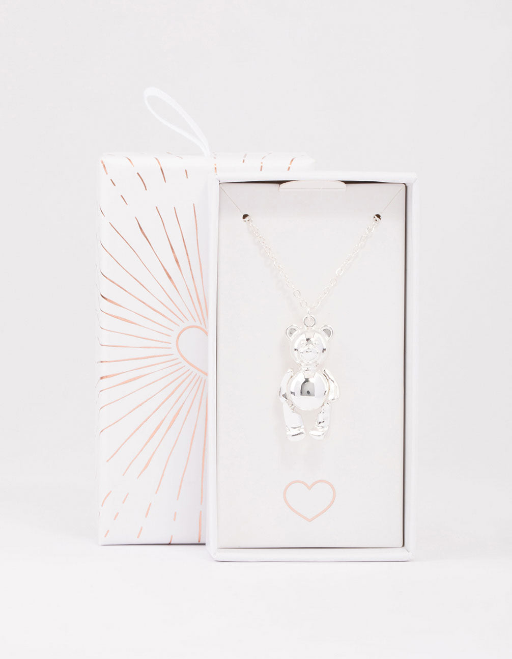 Silver Moving Teddy Bear Short Necklace