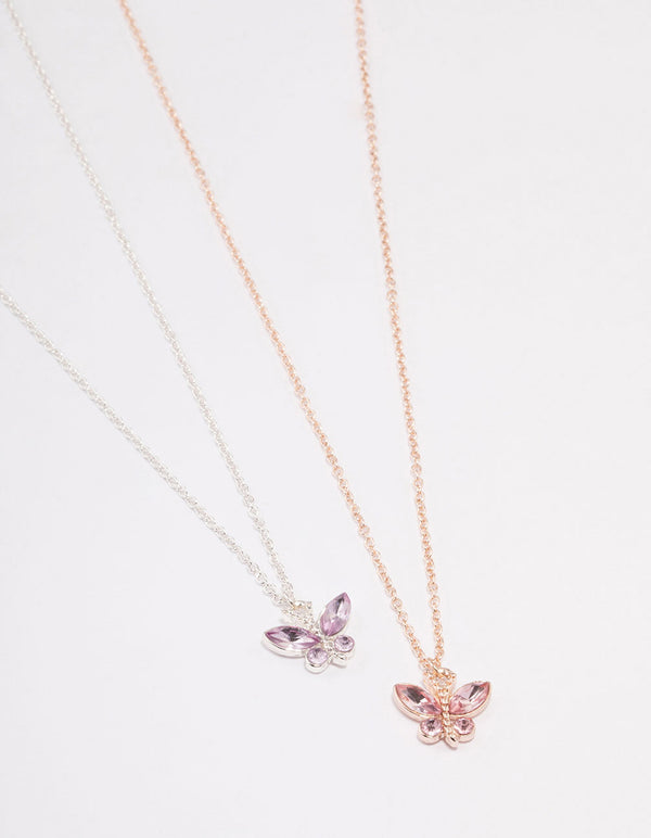 Mixed Metal Mini Butterfly Necklace Pack