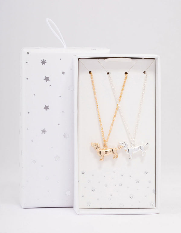 Mixed Metal 3D Dog Charm Necklace Pack