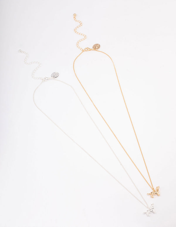 Mixed Metal 3D Dog Charm Necklace Pack