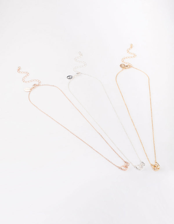 Mixed Metal Link Heart Necklace 3-Pack