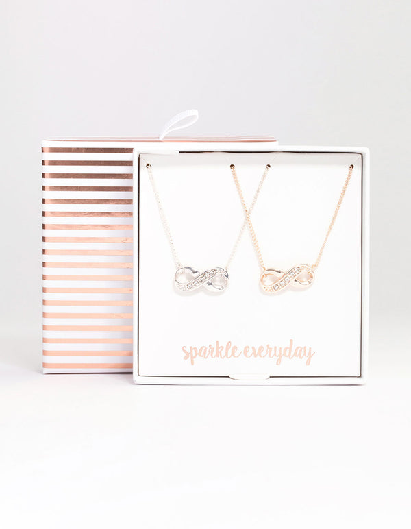 Mixed Metal Diamante Infinity Necklace Pack