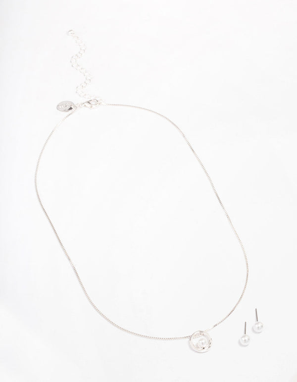 Silver Pearl Open Circle Jewellery Set