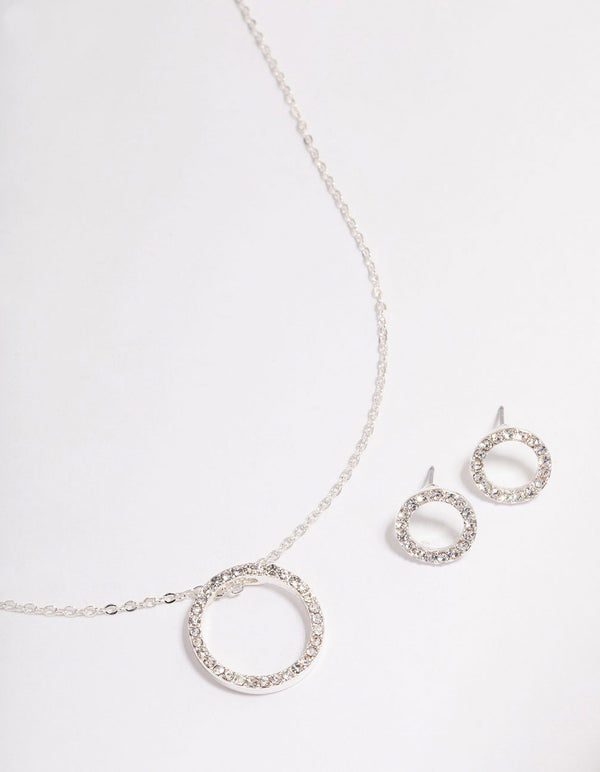 Silver Diamante Open Circle Jewellery Set