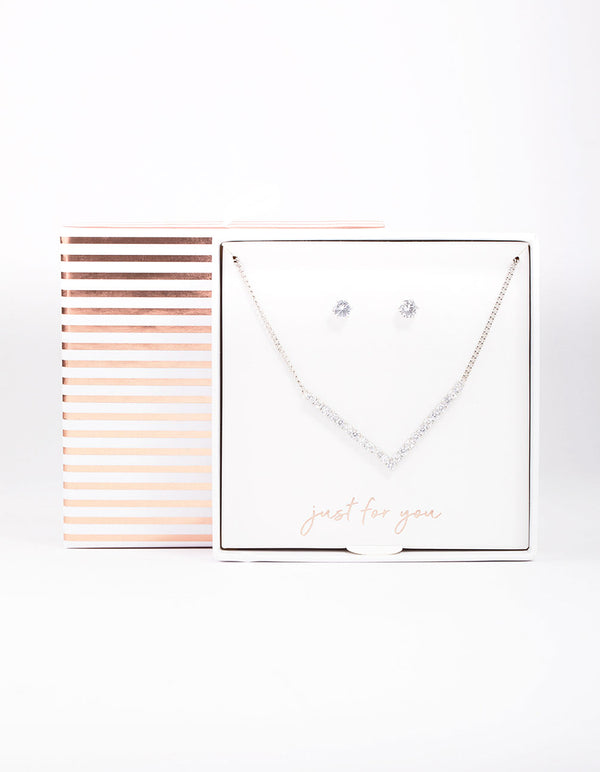 Silver Cubic Zirconia V-Shaped Jewellery Set