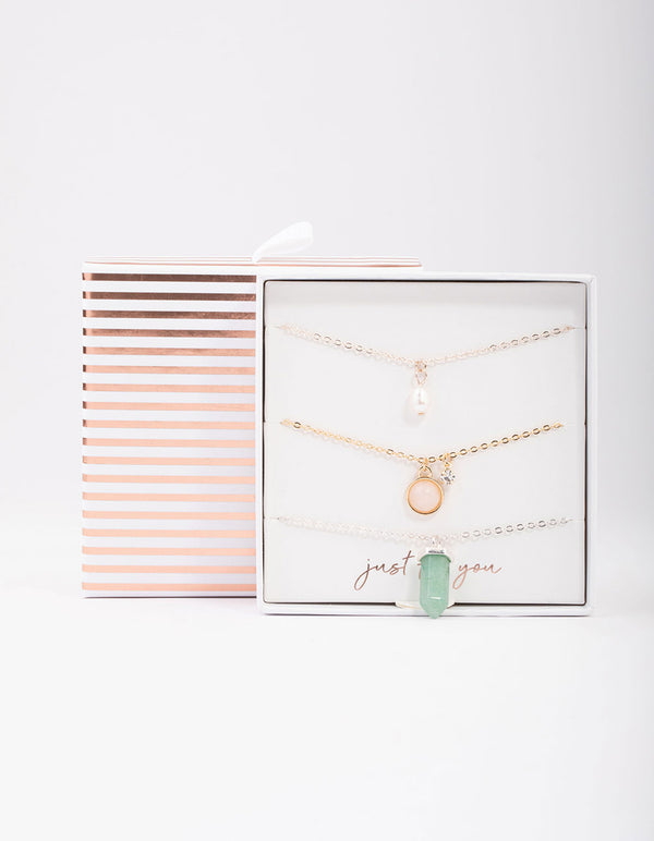 Mixed Metal Round & Shard Freshwater Pearl Bracelet 3-Pack