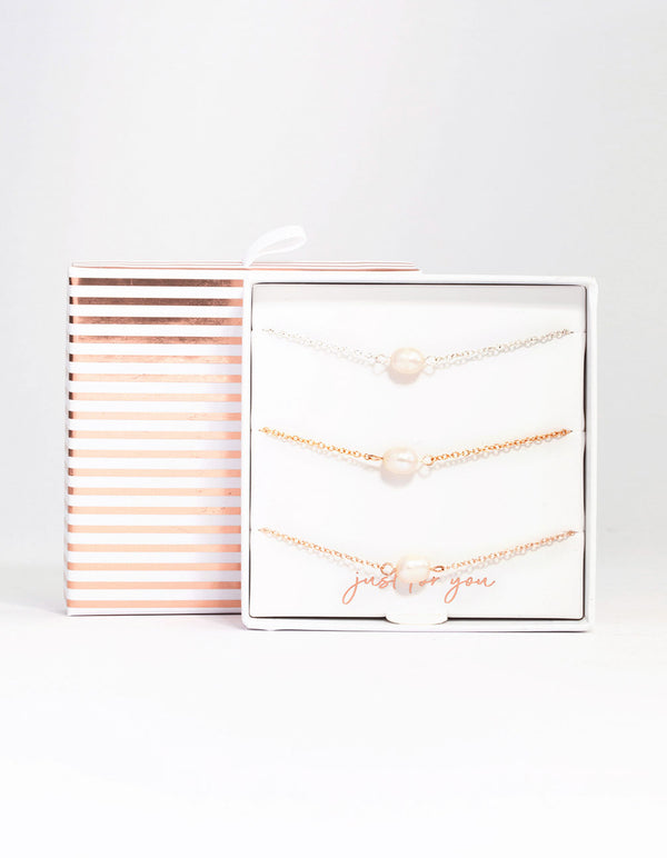 Mixed Metal Classic Freshwater Pearl Bracelet 3-Pack