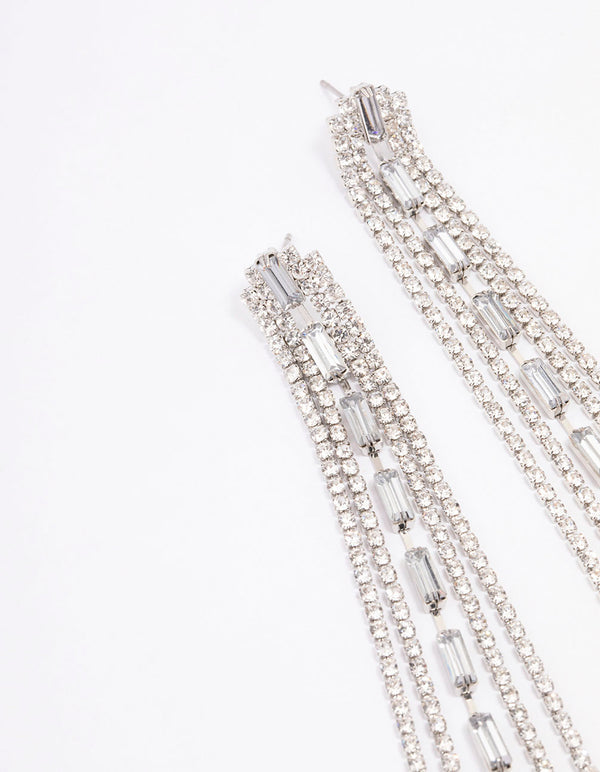 Silver Mixed Diamante Cup Chain Drop Earrings