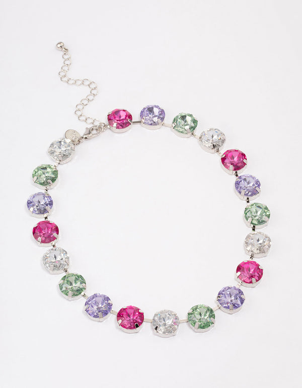 Silver Chunky Circle Diamante Necklace