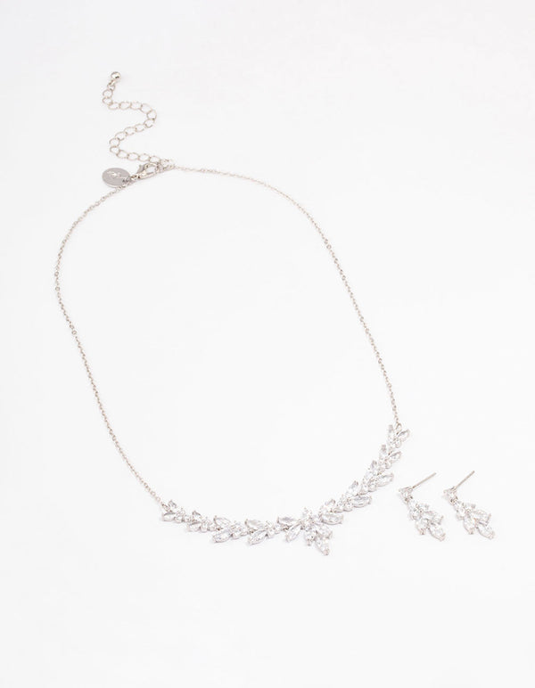 Silver Leafy Cubic Zirconia Vine Jewellery Set