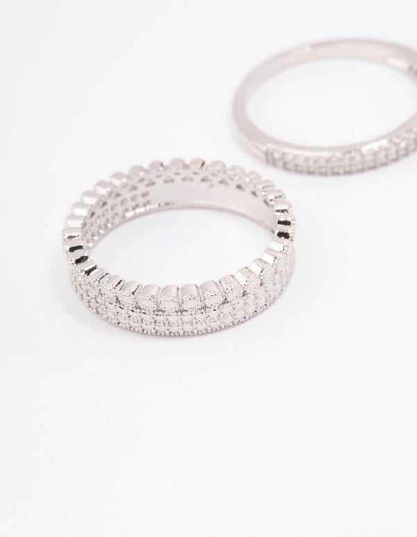 Silver Cubic Zirconia Double Band Double Stack Ring
