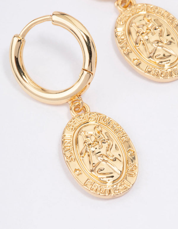 Gold Plated Coin Pendant Huggie Earrings