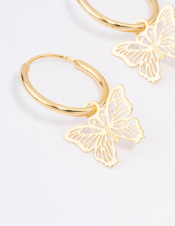Gold Plated Filigree Butterfly Hoop Earrings