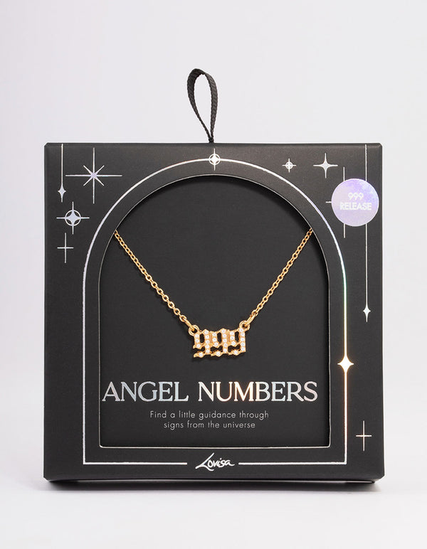Gold Plated Cubic Zirconia 999 Angel Number Pendant Necklace
