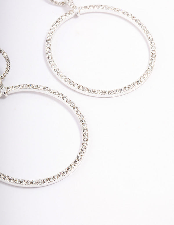 Silver Diamante Circle Drop Earrings