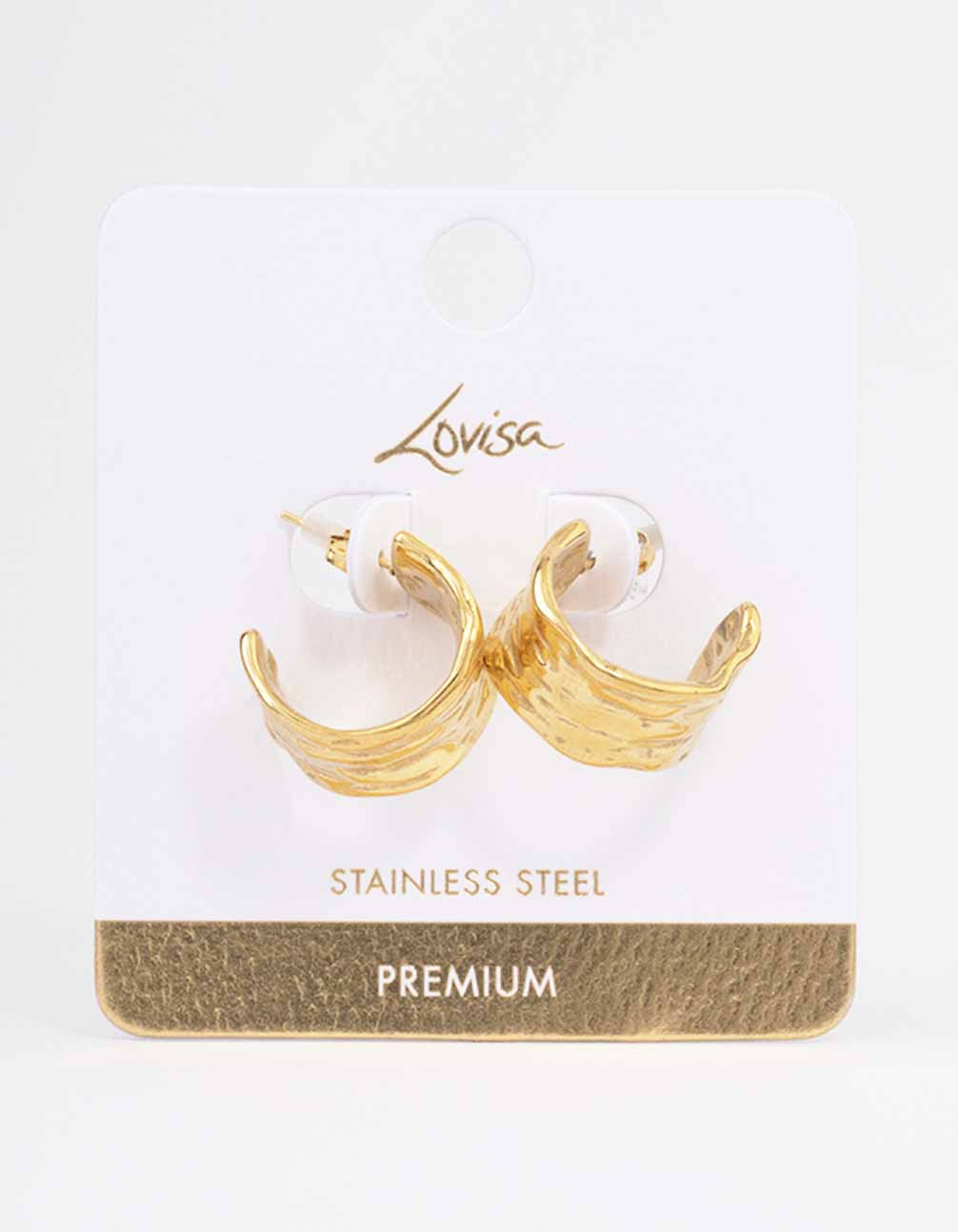 Waterproof Gold Plated Stainless Steel Ripple Molten Hoop Earrings