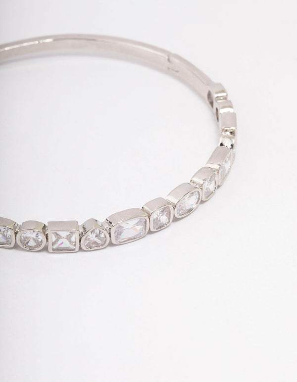 Silver Cubic Zirconia Mixed Shape Stone Bangle