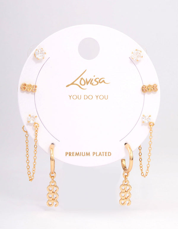 Gold Plated 999 Angel Number Earring Pack