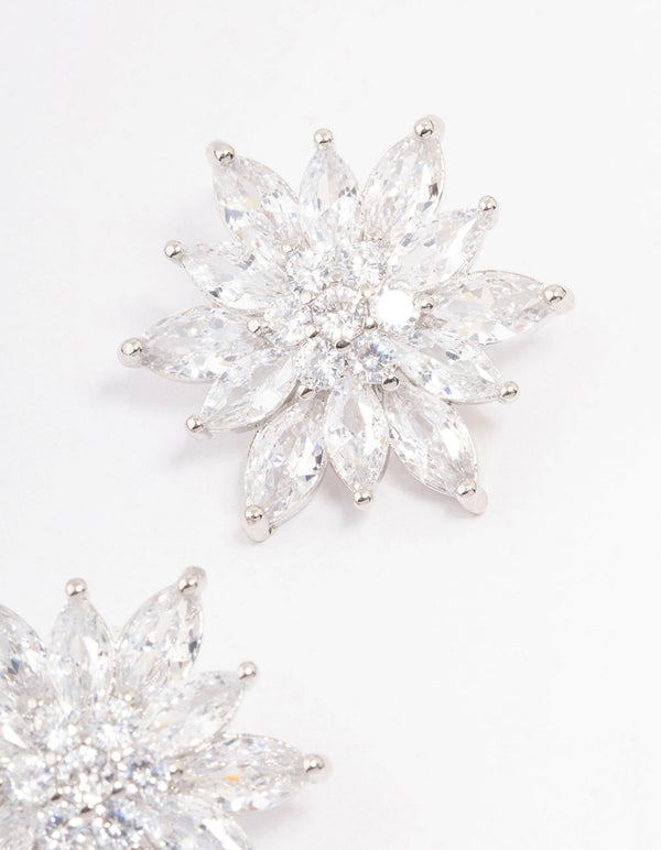 Silver Cubic Zirconia Flower Stud Earrings