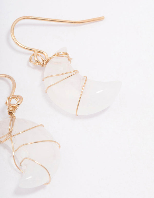 Gold Clear Quartz Moon Drop Earrings